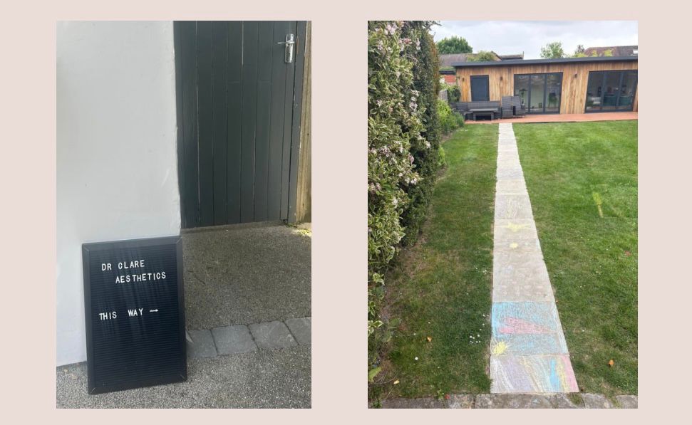 Direction board and path leading to Dr Clare Aesthetics clinic